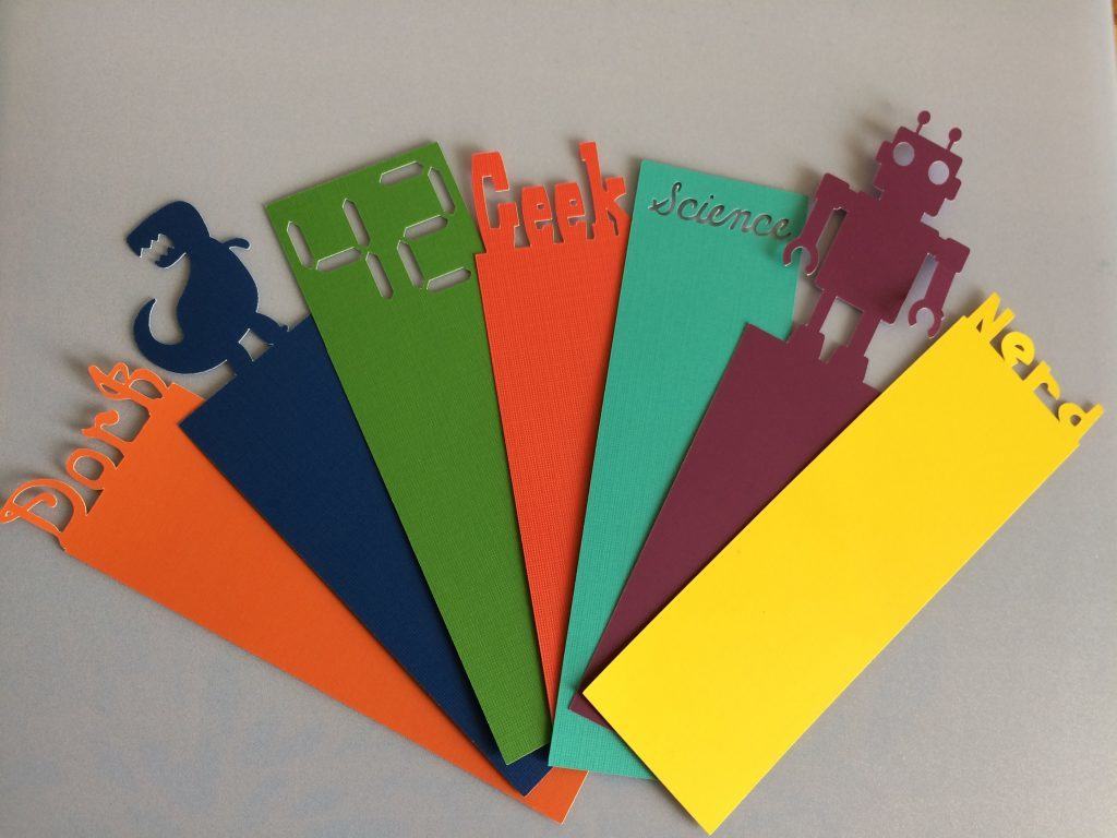 You can easily make colorful geeky bookmarks like these